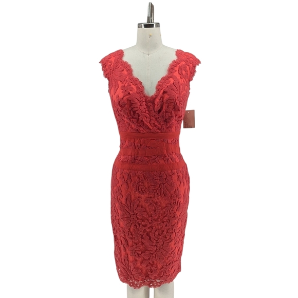 11322 Tadashi Lace Sheath Pencil Dress Pink size 4 cocktail party wedding - Picture 1 of 7